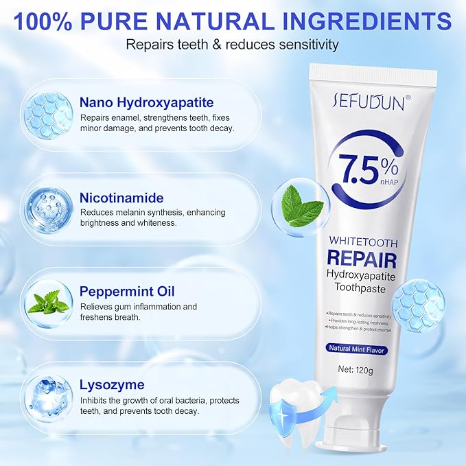 7.5% Nano Hydroxyapatite Toothpaste (Fluoride Free) – Sensitive Teeth Relief, Enamel Repair & Tooth Strengthening | Fresh Mint Oral Care